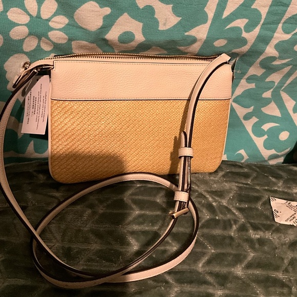 Leila Colorblock Triple Gusset Crossbody White/Wicker NWT cottagecore summer - Picture 4 of 13